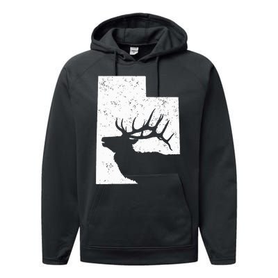 Utah Elk Hunting Bull Elk State Shape Performance Fleece Hoodie