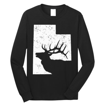 Utah Elk Hunting Bull Elk State Shape Long Sleeve Shirt