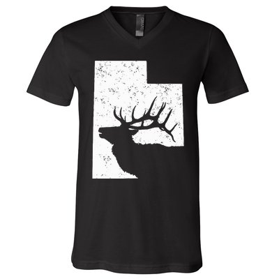 Utah Elk Hunting Bull Elk State Shape V-Neck T-Shirt