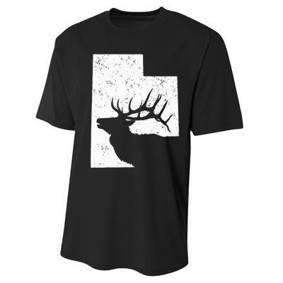 Utah Elk Hunting Bull Elk State Shape Performance Sprint T-Shirt