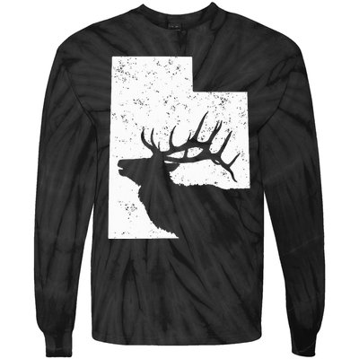 Utah Elk Hunting Bull Elk State Shape Tie-Dye Long Sleeve Shirt