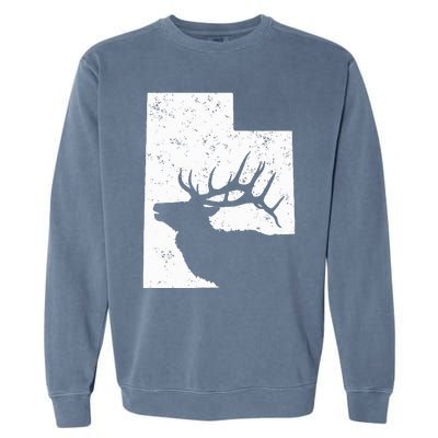 Utah Elk Hunting Bull Elk State Shape Garment-Dyed Sweatshirt