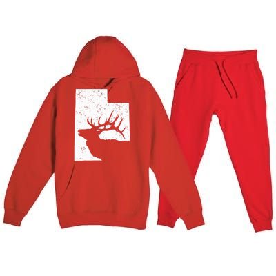 Utah Elk Hunting Bull Elk State Shape Premium Hooded Sweatsuit Set