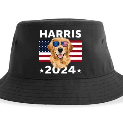 Us Election Kamala Harris 2024 Golden Retriever Dog Usa Flag Sustainable Bucket Hat