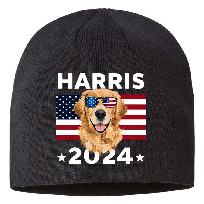 Us Election Kamala Harris 2024 Golden Retriever Dog Usa Flag Sustainable Beanie