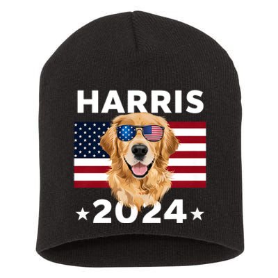 Us Election Kamala Harris 2024 Golden Retriever Dog Usa Flag Short Acrylic Beanie