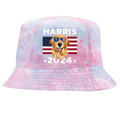 Us Election Kamala Harris 2024 Golden Retriever Dog Usa Flag Tie-Dyed Bucket Hat