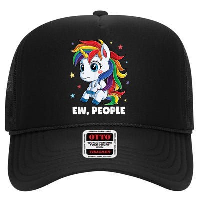 Unicorn Ew People Girls Kids Funny Rainbow Unicorns High Crown Mesh Back Trucker Hat