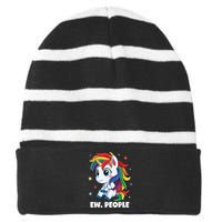 Unicorn Ew People Girls Kids Funny Rainbow Unicorns Striped Beanie with Solid Band