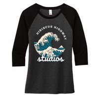 Ukiyo E Surf Wave Women's Tri-Blend 3/4-Sleeve Raglan Shirt