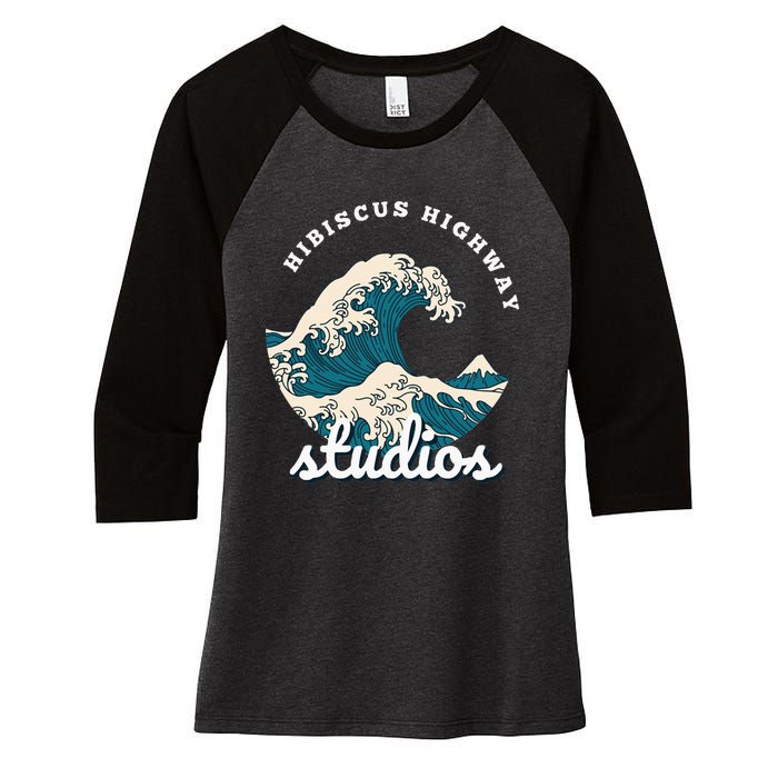 Ukiyo E Surf Wave Women's Tri-Blend 3/4-Sleeve Raglan Shirt