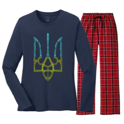 Ukraine Emblem Sketch Women's Long Sleeve Flannel Pajama Set 