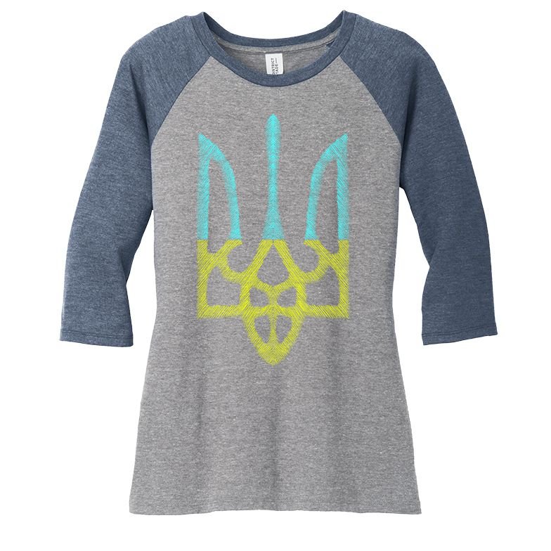 Ukraine Emblem Sketch Women's Tri-Blend 3/4-Sleeve Raglan Shirt