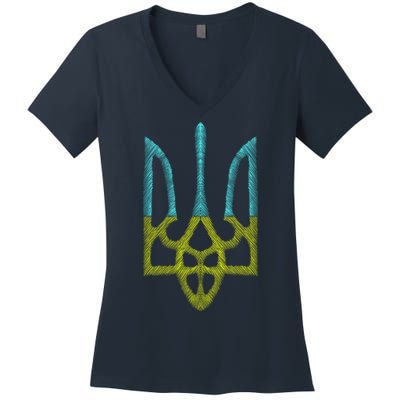 Ukraine Emblem Sketch Women's V-Neck T-Shirt