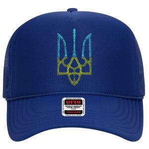 Ukraine Emblem Sketch High Crown Mesh Back Trucker Hat