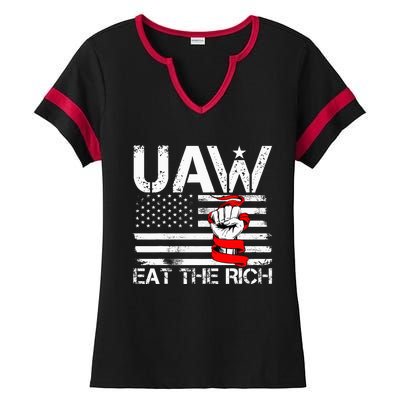 uaw eat the rich Ladies Halftime Notch Neck Tee