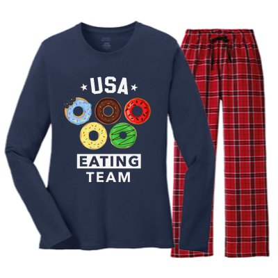 Usa Eating Team Foodie Donut Party Women's Long Sleeve Flannel Pajama Set 