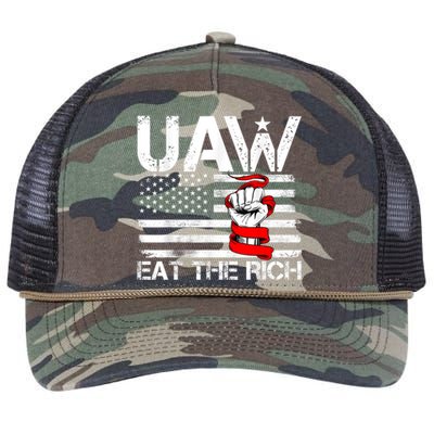 Uaw Eat The Rich Vintage America Flag Retro Rope Trucker Hat Cap