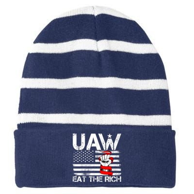 Uaw Eat The Rich Vintage America Flag Striped Beanie with Solid Band