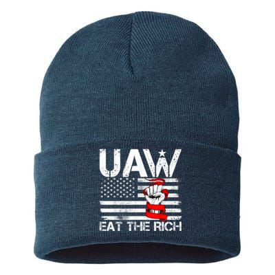 Uaw Eat The Rich Vintage America Flag Sustainable Knit Beanie