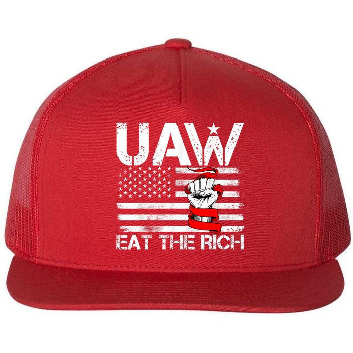 Uaw Eat The Rich Vintage America Flag Flat Bill Trucker Hat