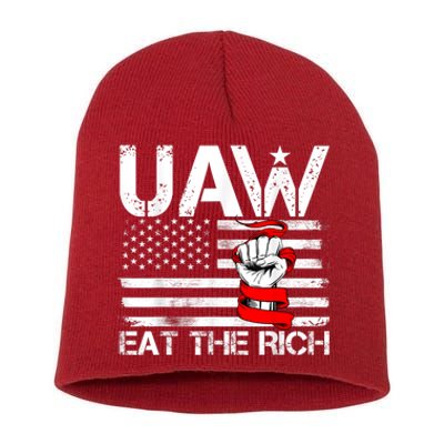 Uaw Eat The Rich Vintage America Flag Short Acrylic Beanie