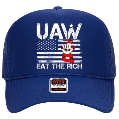 Uaw Eat The Rich Vintage America Flag High Crown Mesh Back Trucker Hat