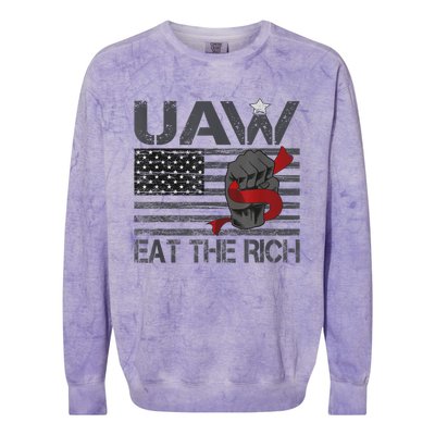 Uaw Eat The Rich Us Flag Colorblast Crewneck Sweatshirt