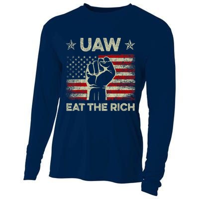 Uaw Eat The Rich Uaw Strong Uaw Proud Union Vintage Us Flag Cooling Performance Long Sleeve Crew