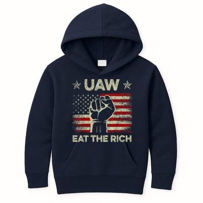Uaw Eat The Rich Uaw Strong Uaw Proud Union Vintage Us Flag Kids Hoodie