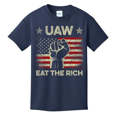 Uaw Eat The Rich Uaw Strong Uaw Proud Union Vintage Us Flag Kids T-Shirt