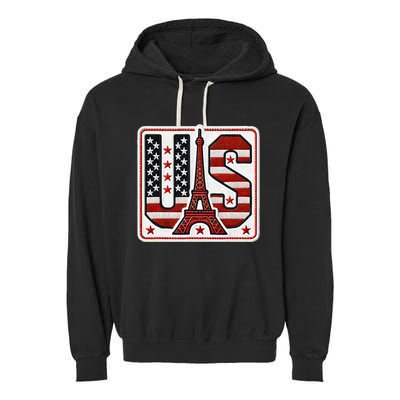 Usa Eiffel Tower 2024 Summer Sports Patriotic Supporter Garment-Dyed Fleece Hoodie