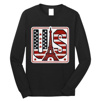 Usa Eiffel Tower 2024 Summer Sports Patriotic Supporter Long Sleeve Shirt