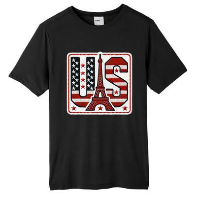 Usa Eiffel Tower 2024 Summer Sports Patriotic Supporter Tall Fusion ChromaSoft Performance T-Shirt