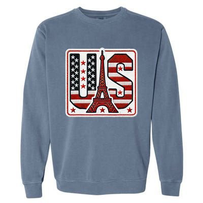 Usa Eiffel Tower 2024 Summer Sports Patriotic Supporter Garment-Dyed Sweatshirt