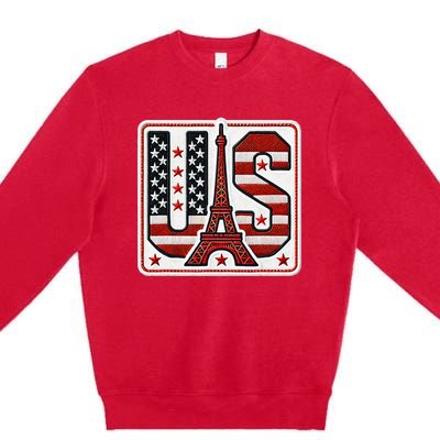 Usa Eiffel Tower 2024 Summer Sports Patriotic Supporter Premium Crewneck Sweatshirt