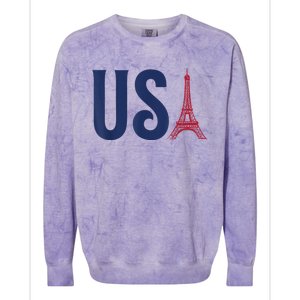 Usa Eiffel Tower Team Souvenir 2024 France Paris Holiday Colorblast Crewneck Sweatshirt