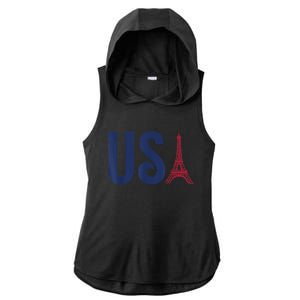 Usa Eiffel Tower Team Souvenir 2024 France Paris Holiday Ladies PosiCharge Tri-Blend Wicking Draft Hoodie Tank