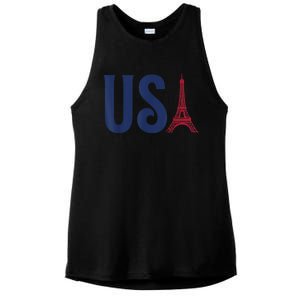 Usa Eiffel Tower Team Souvenir 2024 France Paris Holiday Ladies PosiCharge Tri-Blend Wicking Tank