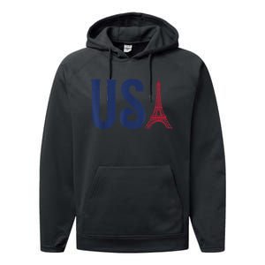 Usa Eiffel Tower Team Souvenir 2024 France Paris Holiday Performance Fleece Hoodie