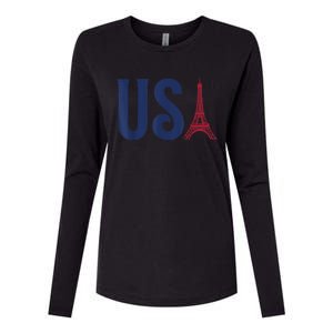 Usa Eiffel Tower Team Souvenir 2024 France Paris Holiday Womens Cotton Relaxed Long Sleeve T-Shirt