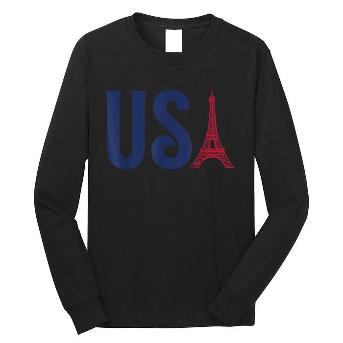 Usa Eiffel Tower Team Souvenir 2024 France Paris Holiday Long Sleeve Shirt