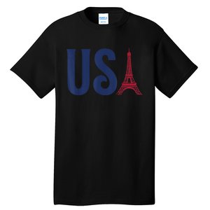 Usa Eiffel Tower Team Souvenir 2024 France Paris Holiday Tall T-Shirt