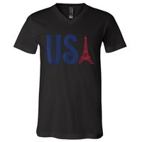 Usa Eiffel Tower Team Souvenir 2024 France Paris Holiday V-Neck T-Shirt