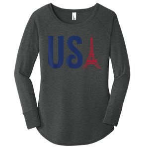 Usa Eiffel Tower Team Souvenir 2024 France Paris Holiday Women's Perfect Tri Tunic Long Sleeve Shirt