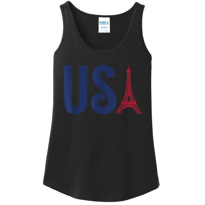 Usa Eiffel Tower Team Souvenir 2024 France Paris Holiday Ladies Essential Tank