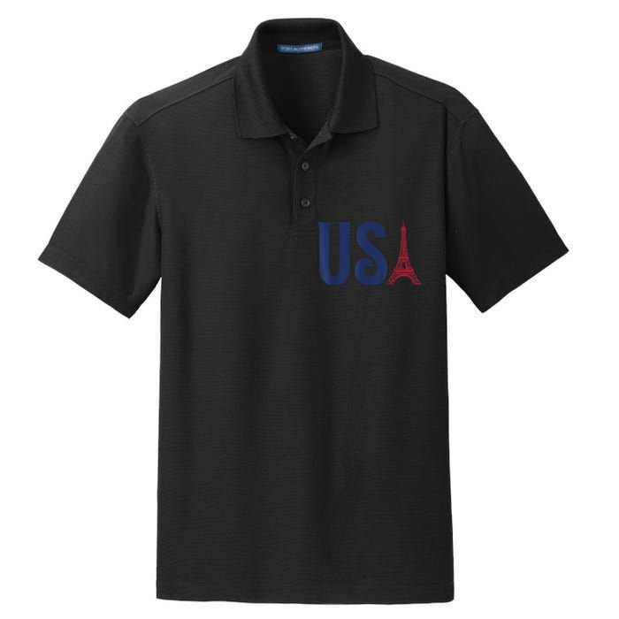 Usa Eiffel Tower Team Souvenir 2024 France Paris Holiday Dry Zone Grid Polo