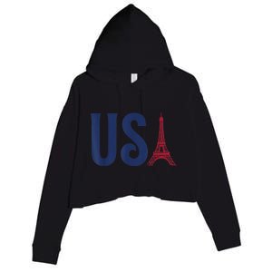 Usa Eiffel Tower Team Souvenir 2024 France Paris Holiday Crop Fleece Hoodie