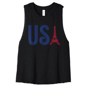 Usa Eiffel Tower Team Souvenir 2024 France Paris Holiday Women's Racerback Cropped Tank