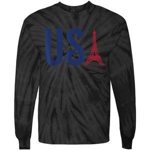 Usa Eiffel Tower Team Souvenir 2024 France Paris Holiday Tie-Dye Long Sleeve Shirt